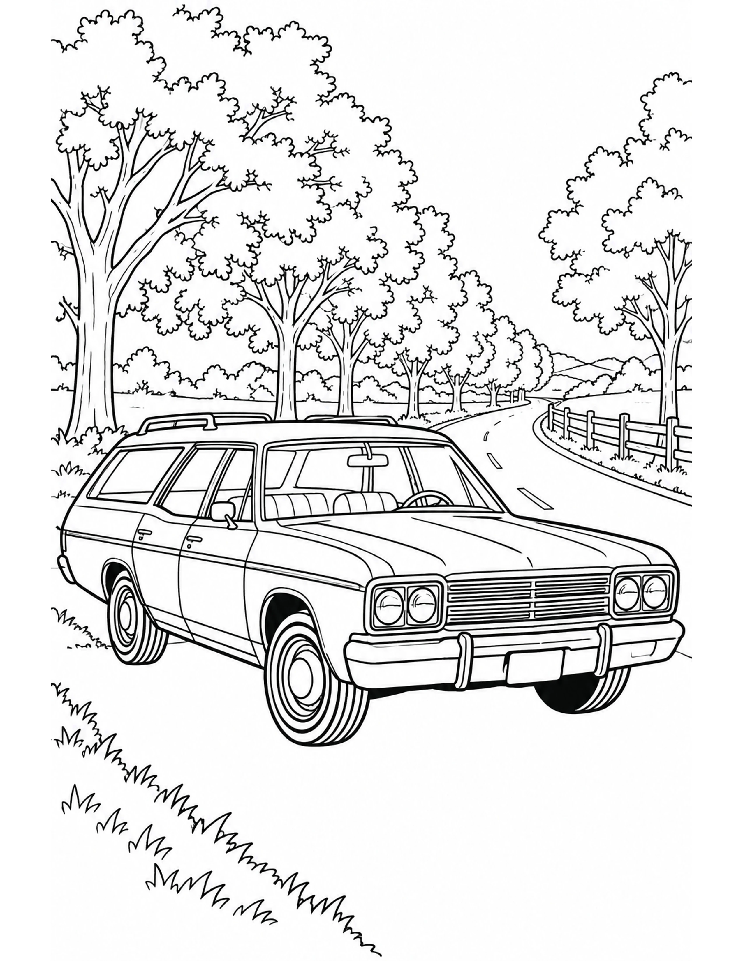 Actual classic car colouring page from the Nostalgia example